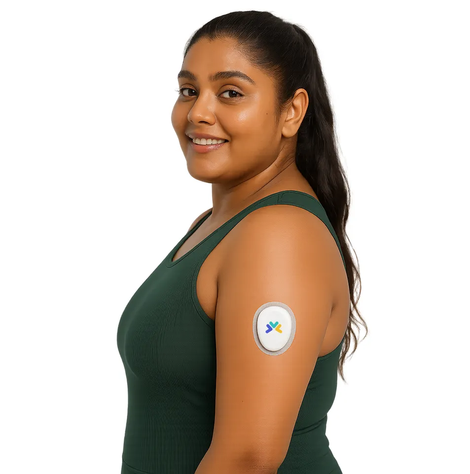 What a CGM is: a wearable device tracking glucose levels day and night