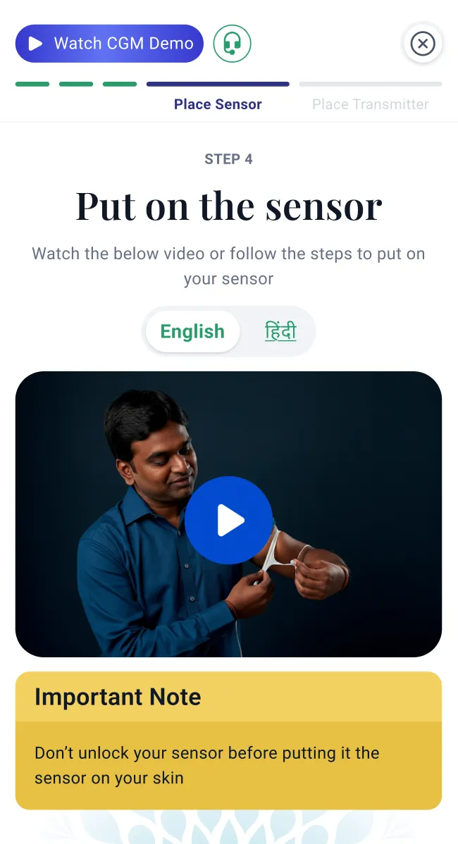 The same step with an English and Hindi language toggle added