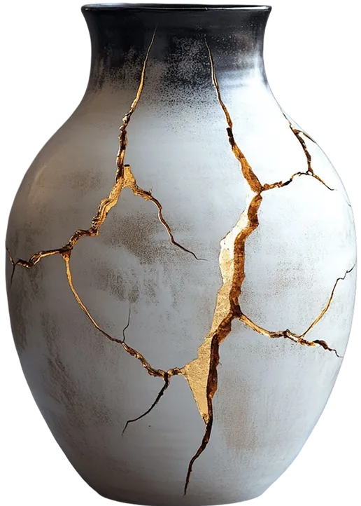 A kintsugi vase repaired with gold — wabi-sabi, the beauty of imperfection